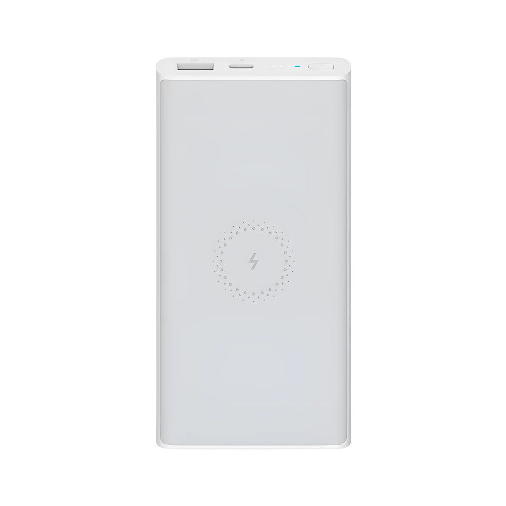 White and black 10000mAh power bank with USB Type-C and wireless charging