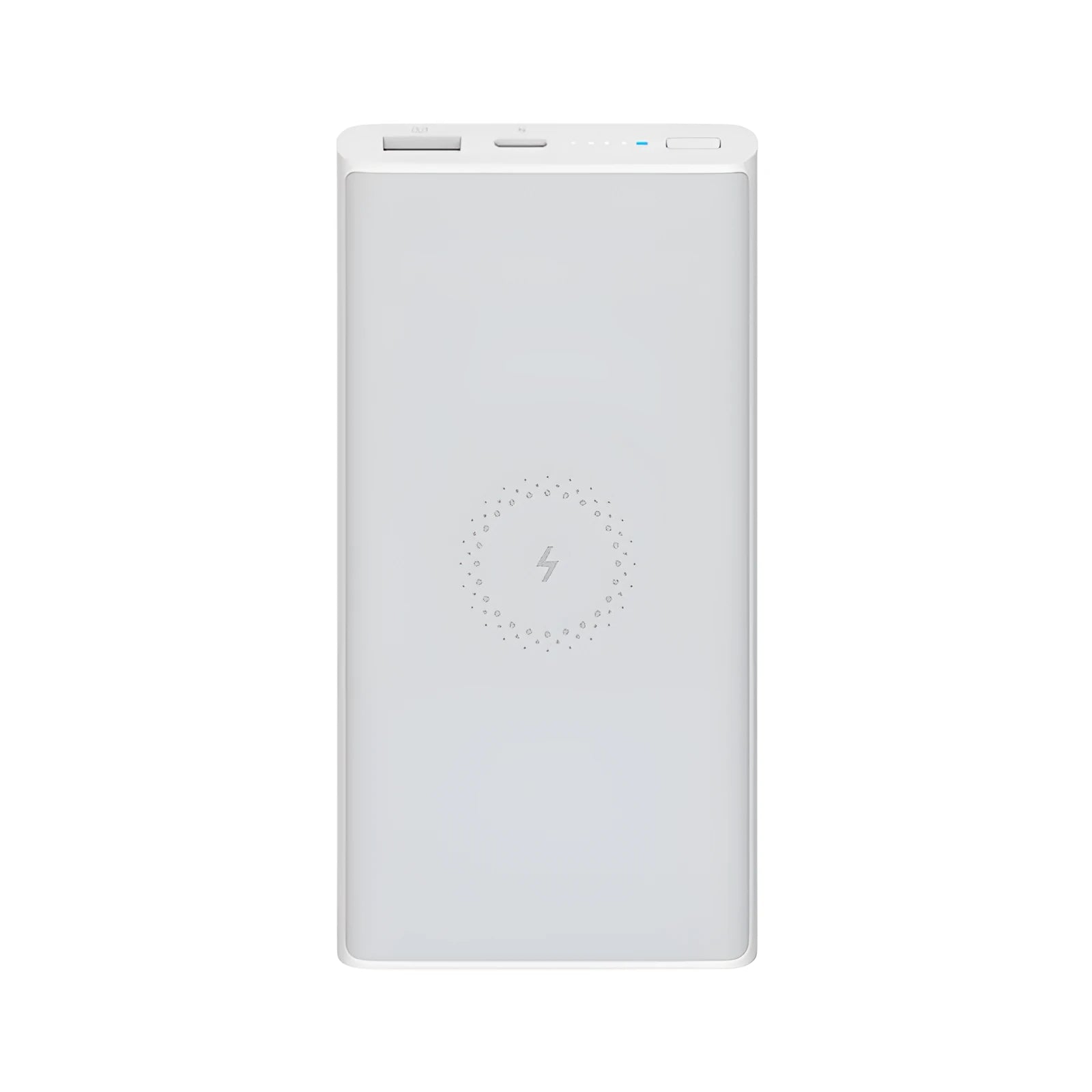 White and black 10000mAh power bank with USB Type-C and wireless charging