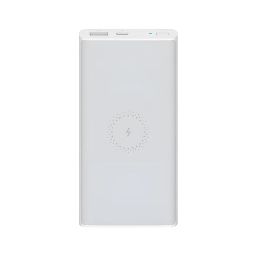 White and black 10000mAh power bank with USB Type-C and wireless charging