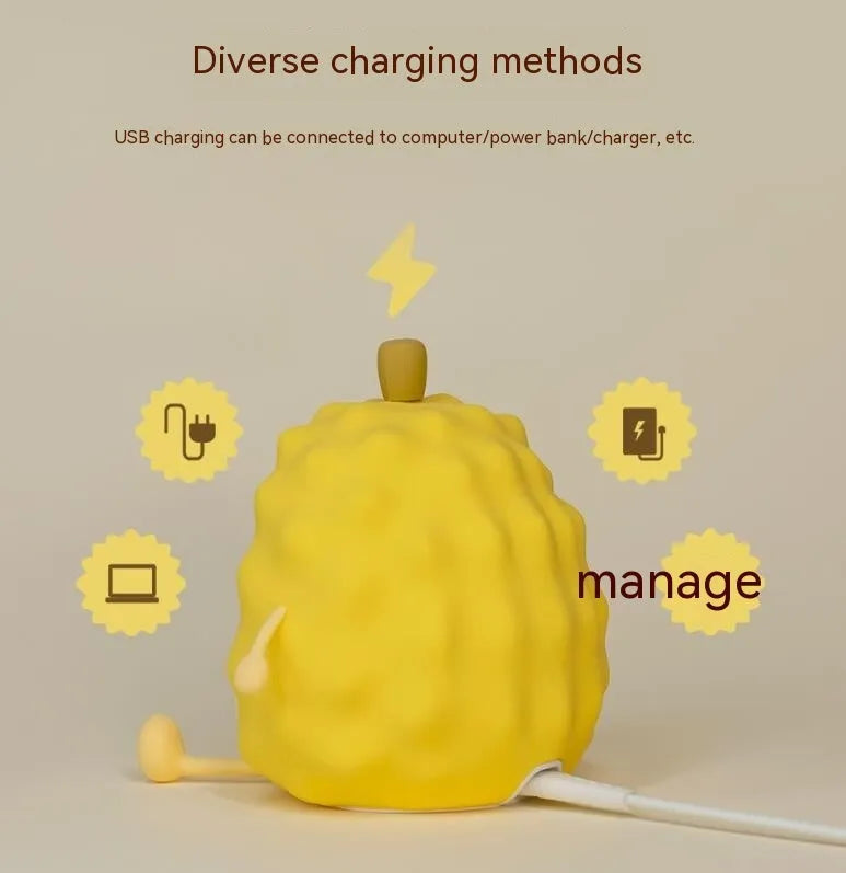 Durian silicone night light desk lamp with 1200mAh battery, 126x116x117mm, geometric cartoon design