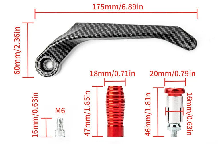 A pair of motorcycle hand guard accessories in aluminium alloy with a water transfer printing finish.