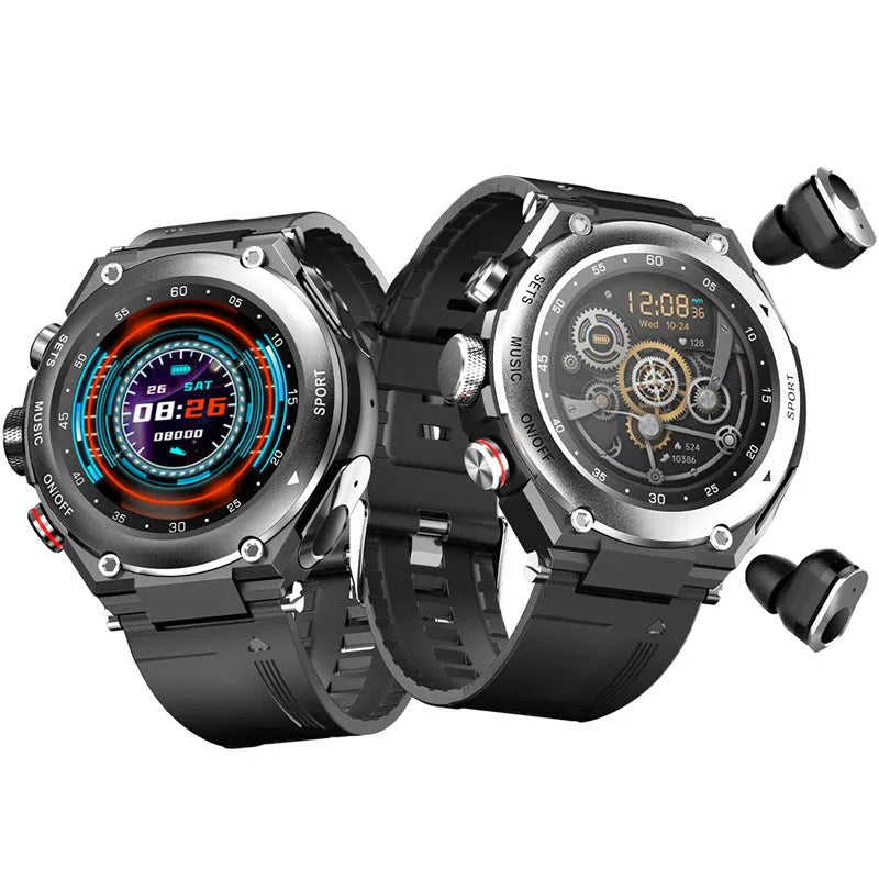 V60 smart watch with black silicone strap showing 1.39-inch TFT screen and heart rate monitoring display