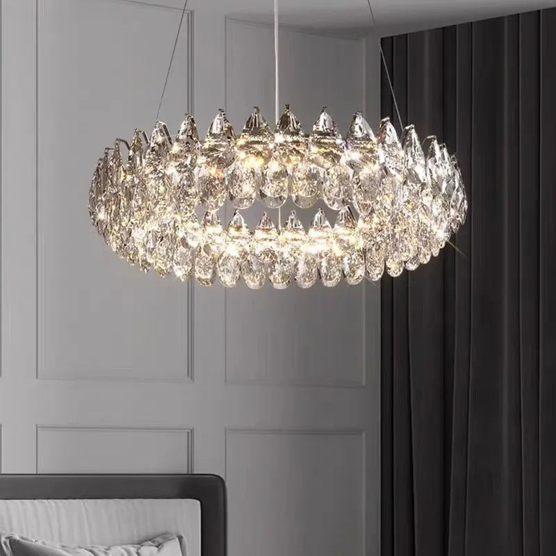 Crystal modern room French villa restaurant chandelier with tricolour light option in light luxury style
