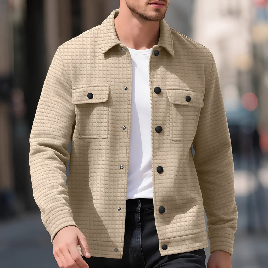 Men's casual jacquard checkered loose knit polyester cardigan in white, black, gray, khaki, green