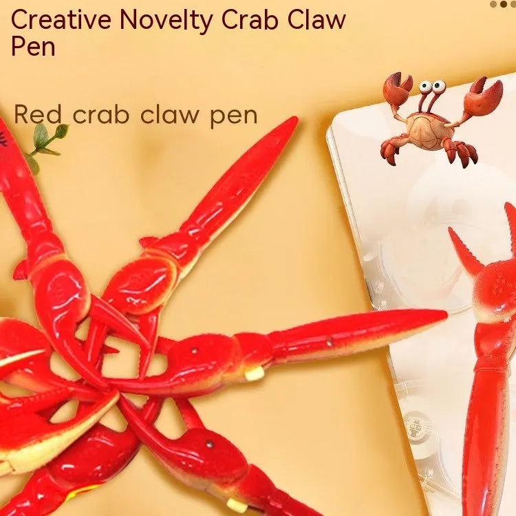 Pressing can clip novelty ballpoint pen with crab design, shown singly and in a five-pack.