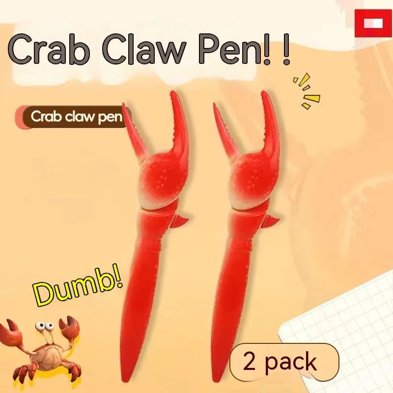 Pressing can clip novelty ballpoint pen with crab design, shown singly and in a five-pack.