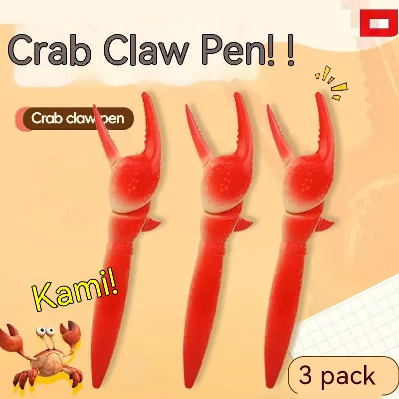 Pressing can clip novelty ballpoint pen with crab design, shown singly and in a five-pack.