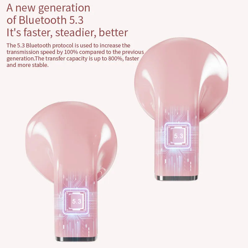 Rotatable wireless Bluetooth earphones in black, white, and pink colour options showing adjustable earpiece design