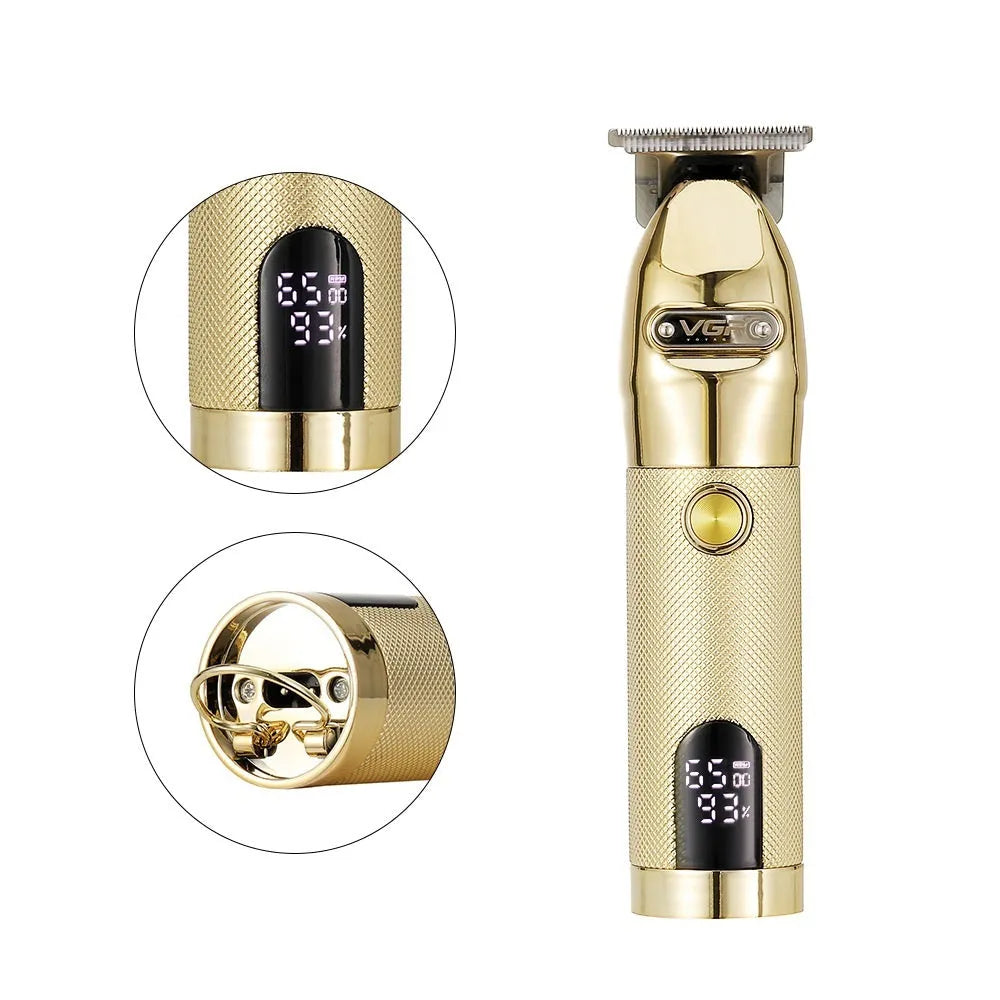 LCD digital display metal hair clipper in V-275 Gold with three limit combs and accessories