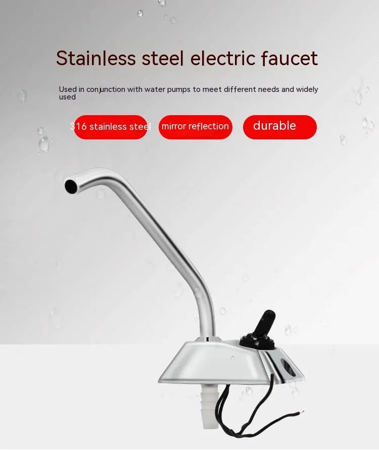 Electronic control rotating faucet with mirror-polished 316 stainless steel construction for RV water systems