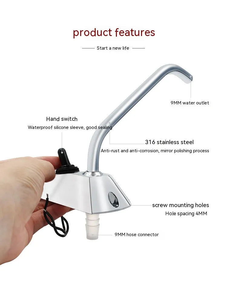 Electronic control rotating faucet with mirror-polished 316 stainless steel construction for RV water systems