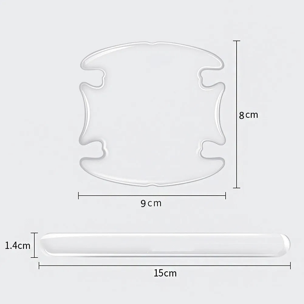 Four transparent 3D protective stickers for car interior door handle bowls.