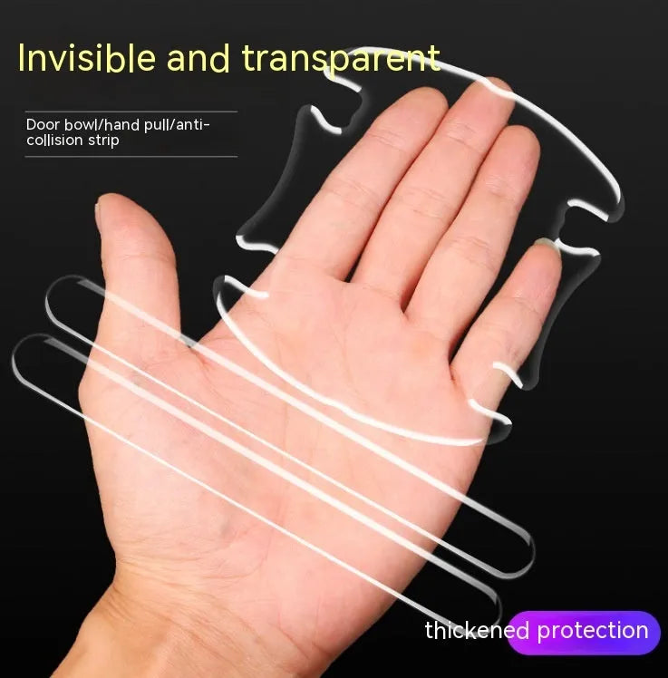 Four transparent 3D protective stickers for car interior door handle bowls.