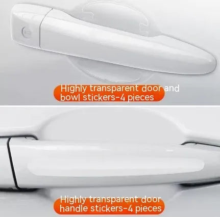 Four transparent 3D protective stickers for car interior door handle bowls.