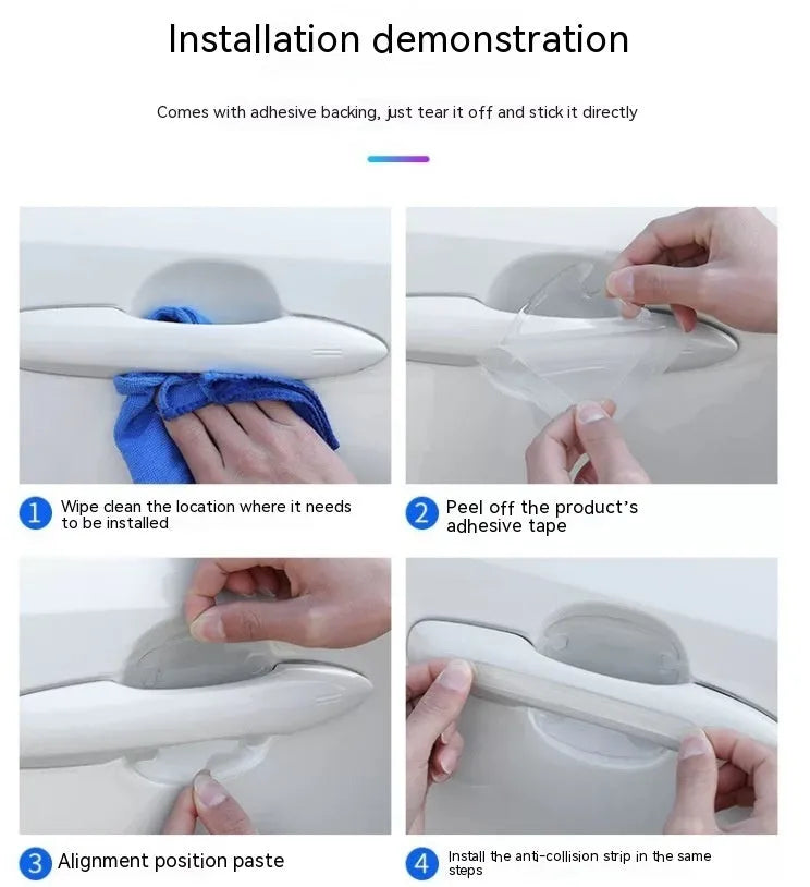 Four transparent 3D protective stickers for car interior door handle bowls.