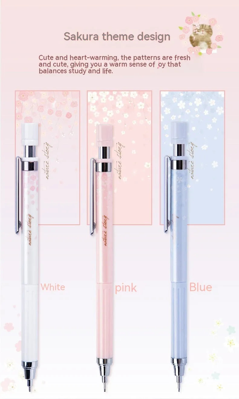 Mixed colour Sakura law pattern 0.5mm automatic pencil set with three pencils and three refill boxes.