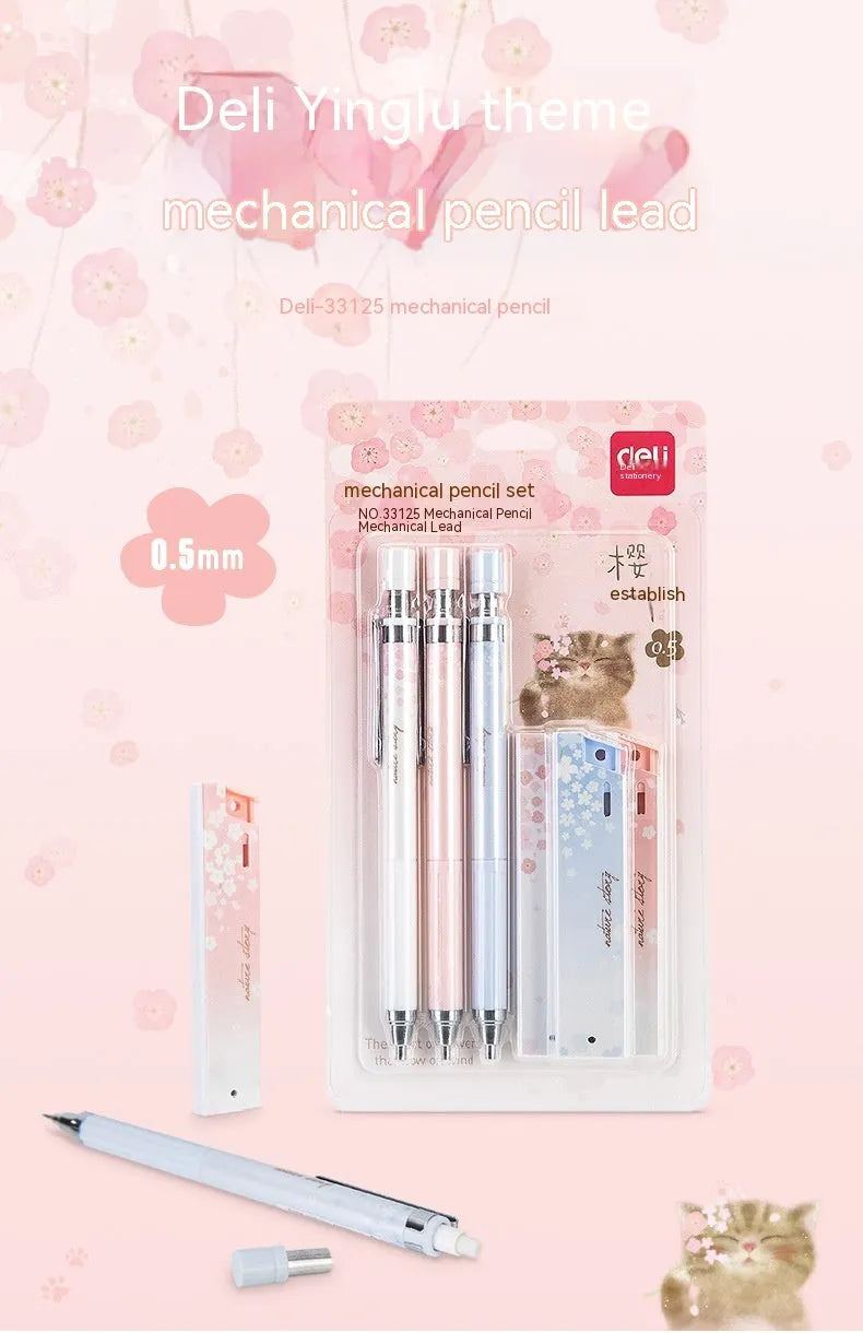 Mixed colour Sakura law pattern 0.5mm automatic pencil set with three pencils and three refill boxes.