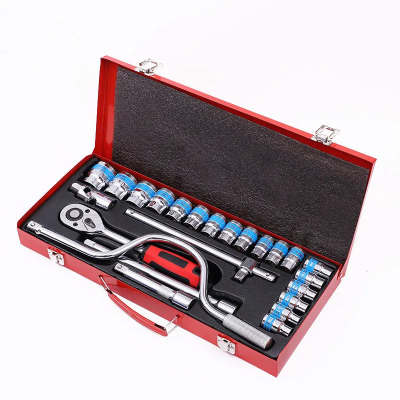 24-piece curved bow car repair wrench combination suit in chrome vanadium steel with wrench socket set