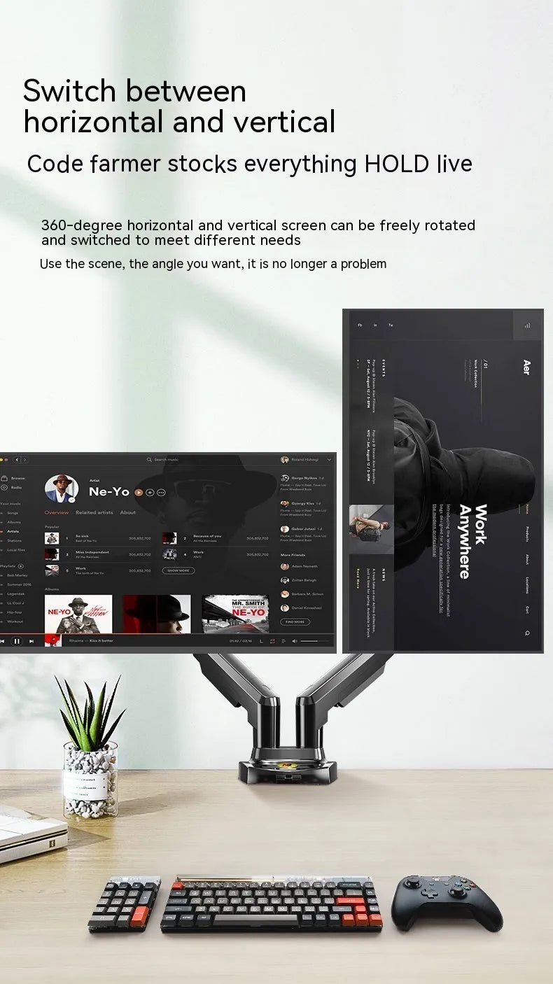 Dual screen monitor bracket with aluminium alloy construction and VESA mounting compatibility