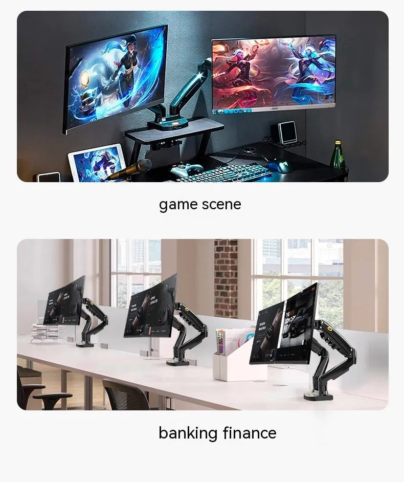 Dual screen monitor bracket with aluminium alloy construction and VESA mounting compatibility