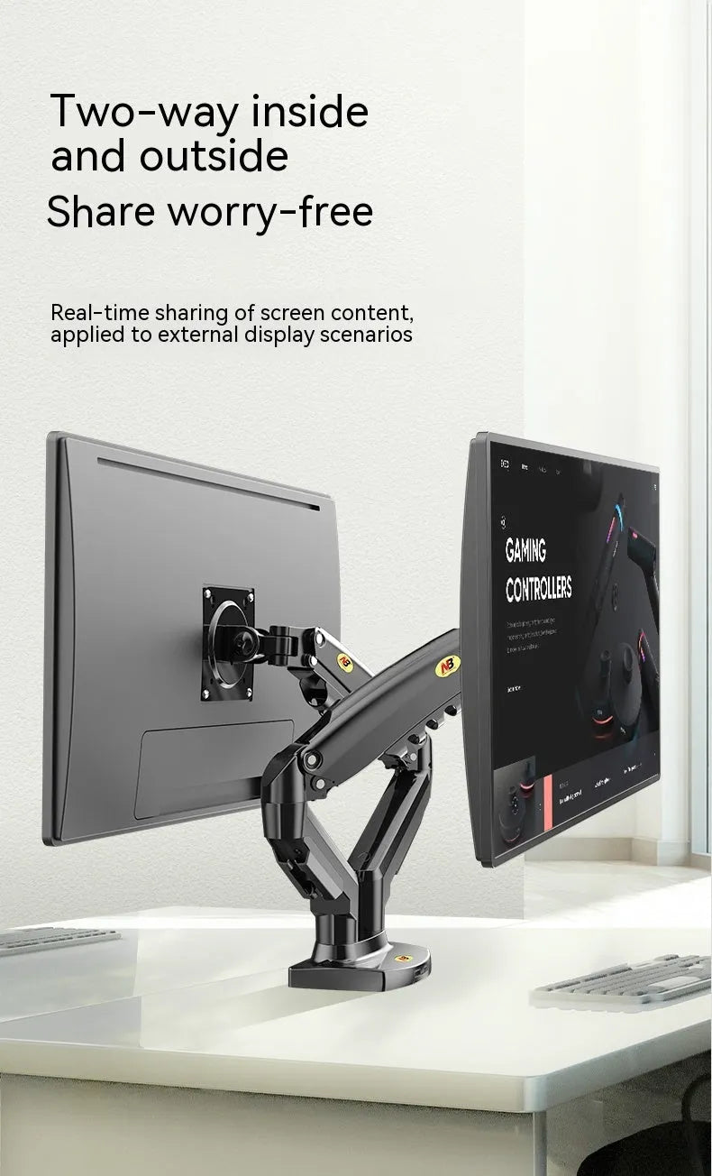 Dual screen monitor bracket with aluminium alloy construction and VESA mounting compatibility