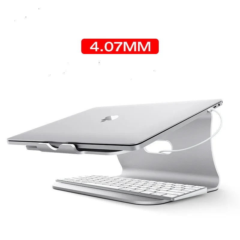 Aluminium alloy rotary cooling bracket for notebooks in silver or grey.