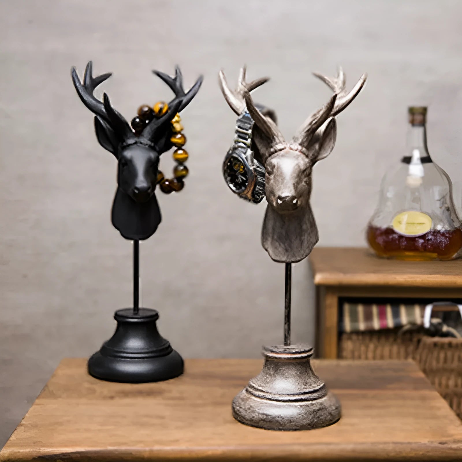 Natural resin animal sculpture home decoration in black, white and wood colour options