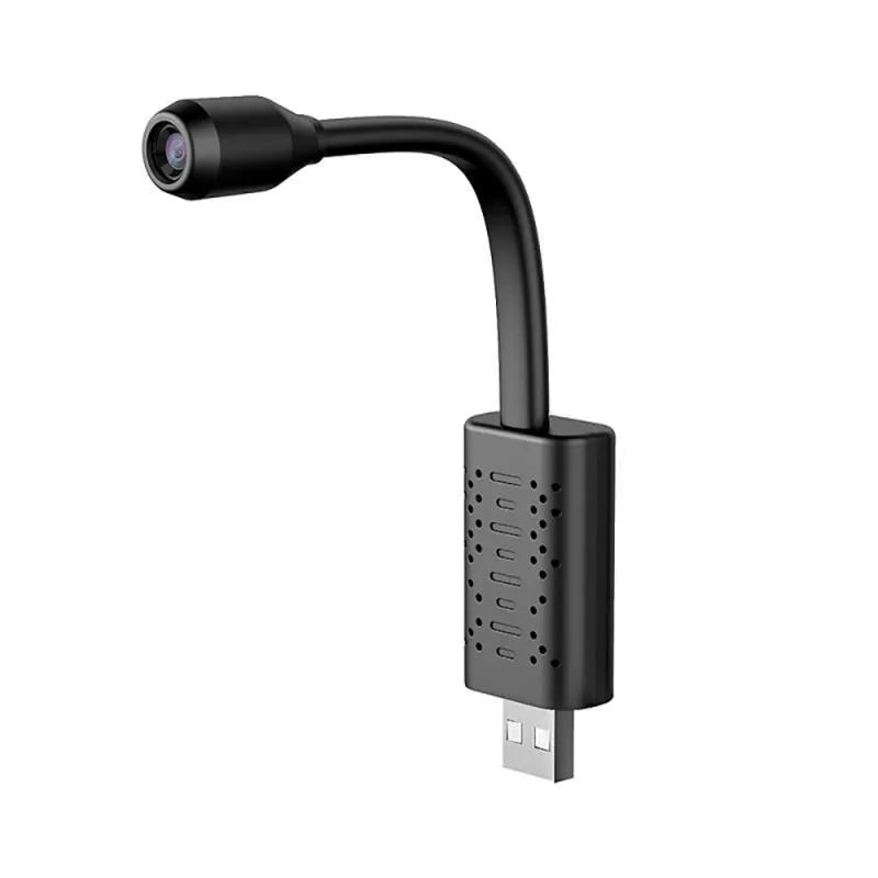 Black V380 wireless USB security camera with compact design for microSD card storage.