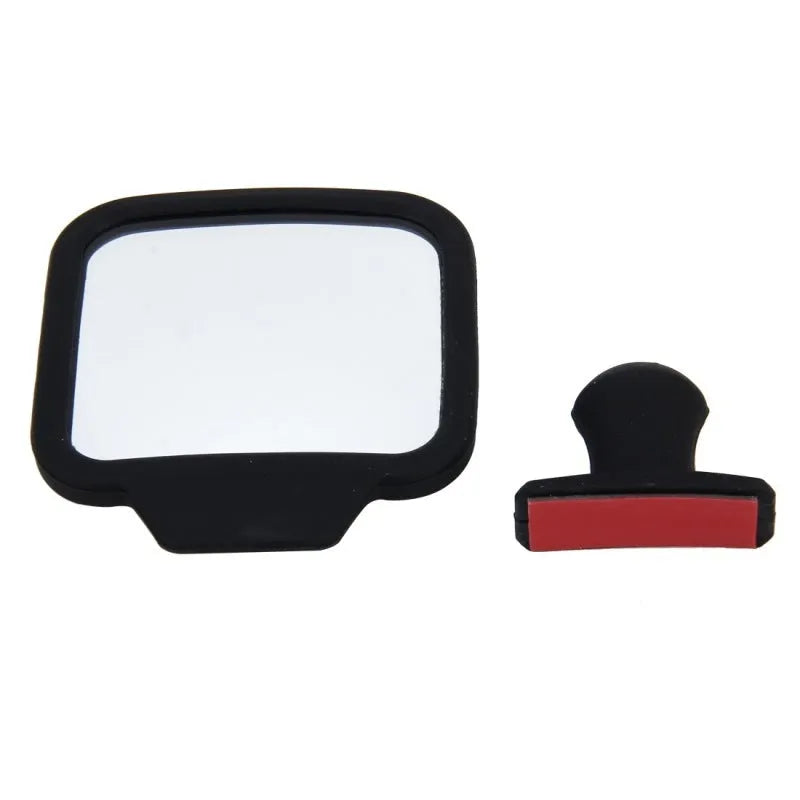 Compact car rear view mirror with plastic housing and glass surface, measuring 7x6x1cm.