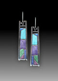 Silver water drop shaped women's earrings with irregular oil colour texture