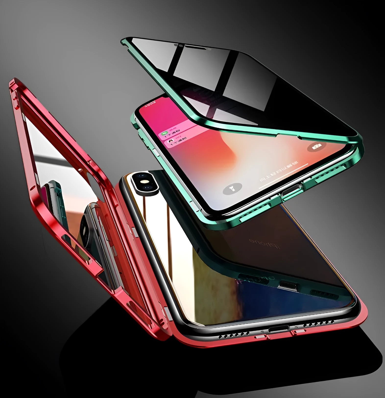 Black magnetic clamshell phone case for Samsung smartphones with glass construction and closed magnetic design
