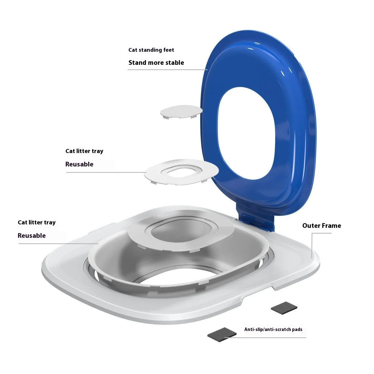 Fifth generation blue cat litter training toilet with removable absorbent mat