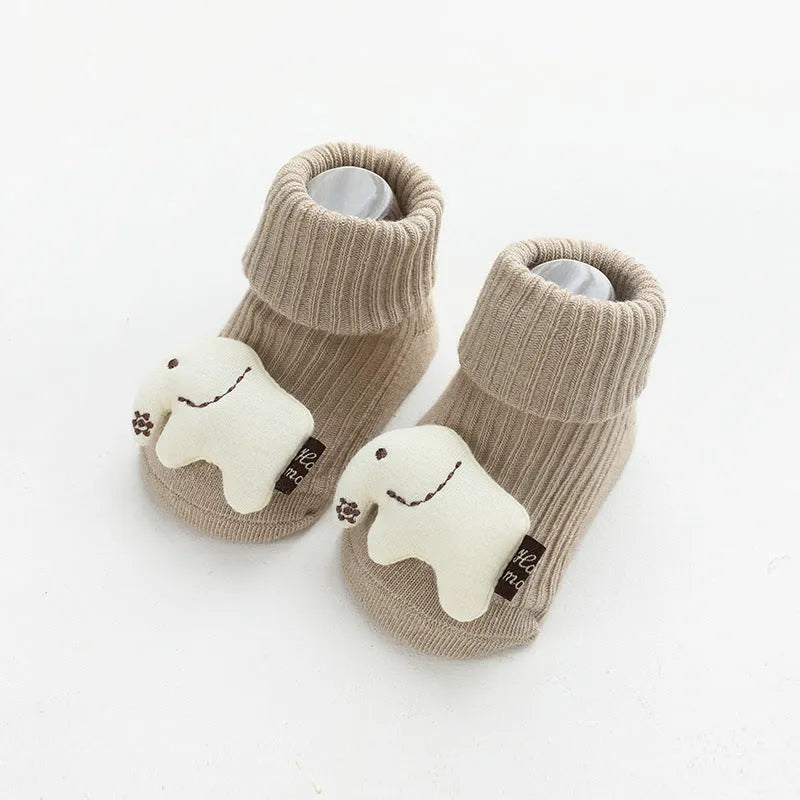Baby socks with silicone anti-slip grips on sole, mid-height tube design in combed cotton