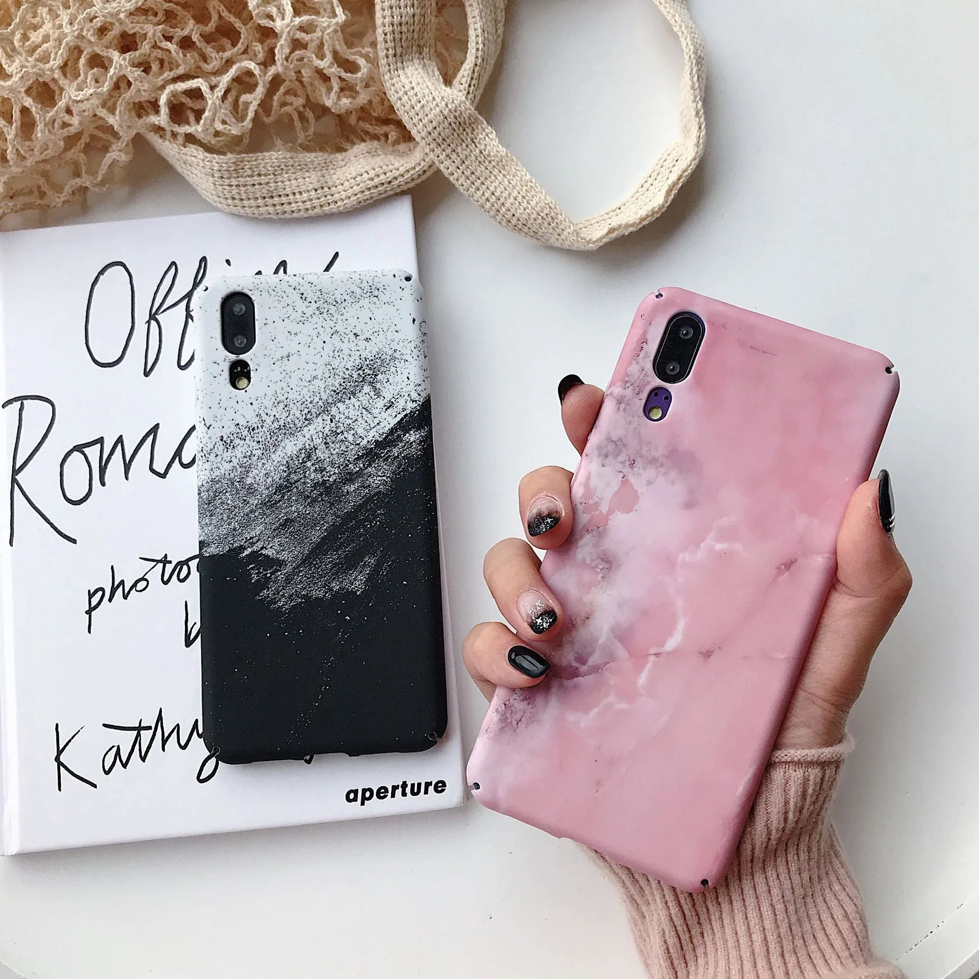 Painted solid black phone case for Honor and Huawei P20, Mate20, and P Smart models