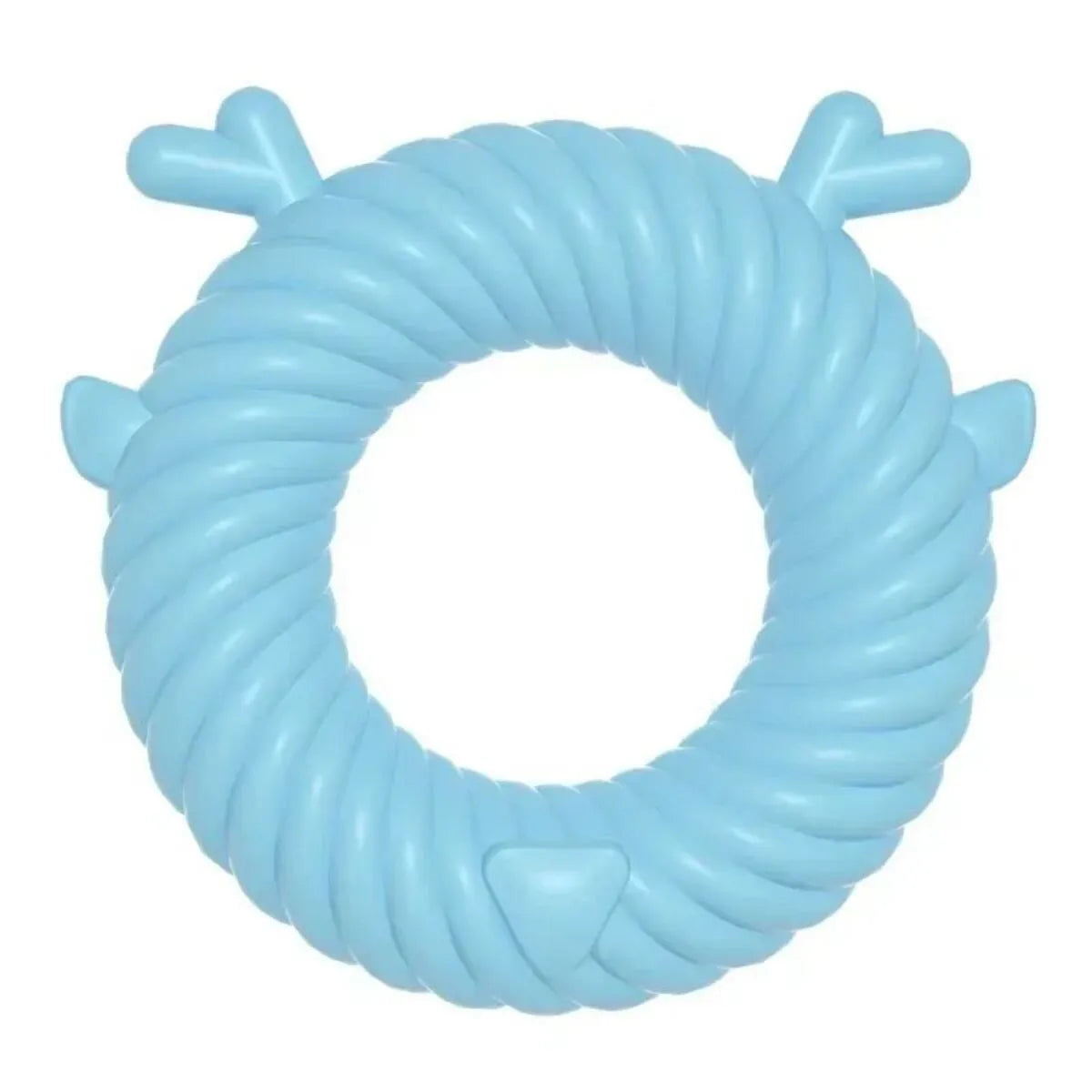 Deer-shaped dog chew toy with spiral grooves for teeth cleaning in blue, pink, or green