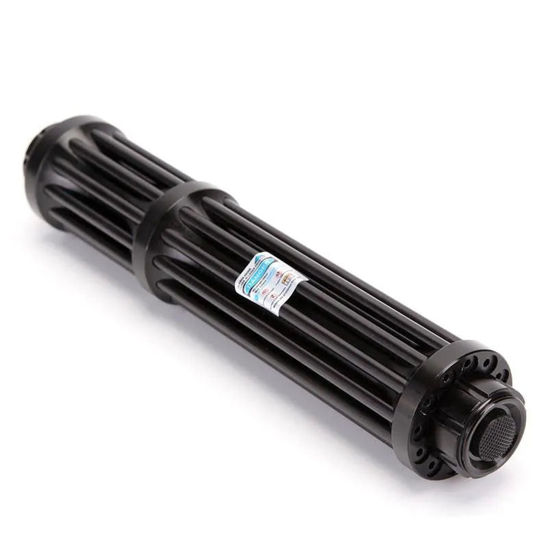 Black aluminium extended flashlight with laser indicator and tail cap switch.