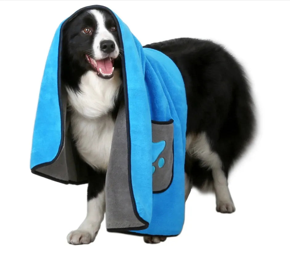 800gsm superfine absorbent fibre pet bath towel for dogs in blue colour