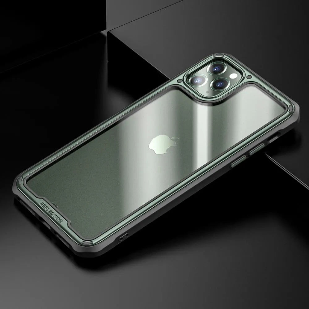 Transparent iPhone 11 case in six colour options showing TPU and PU construction