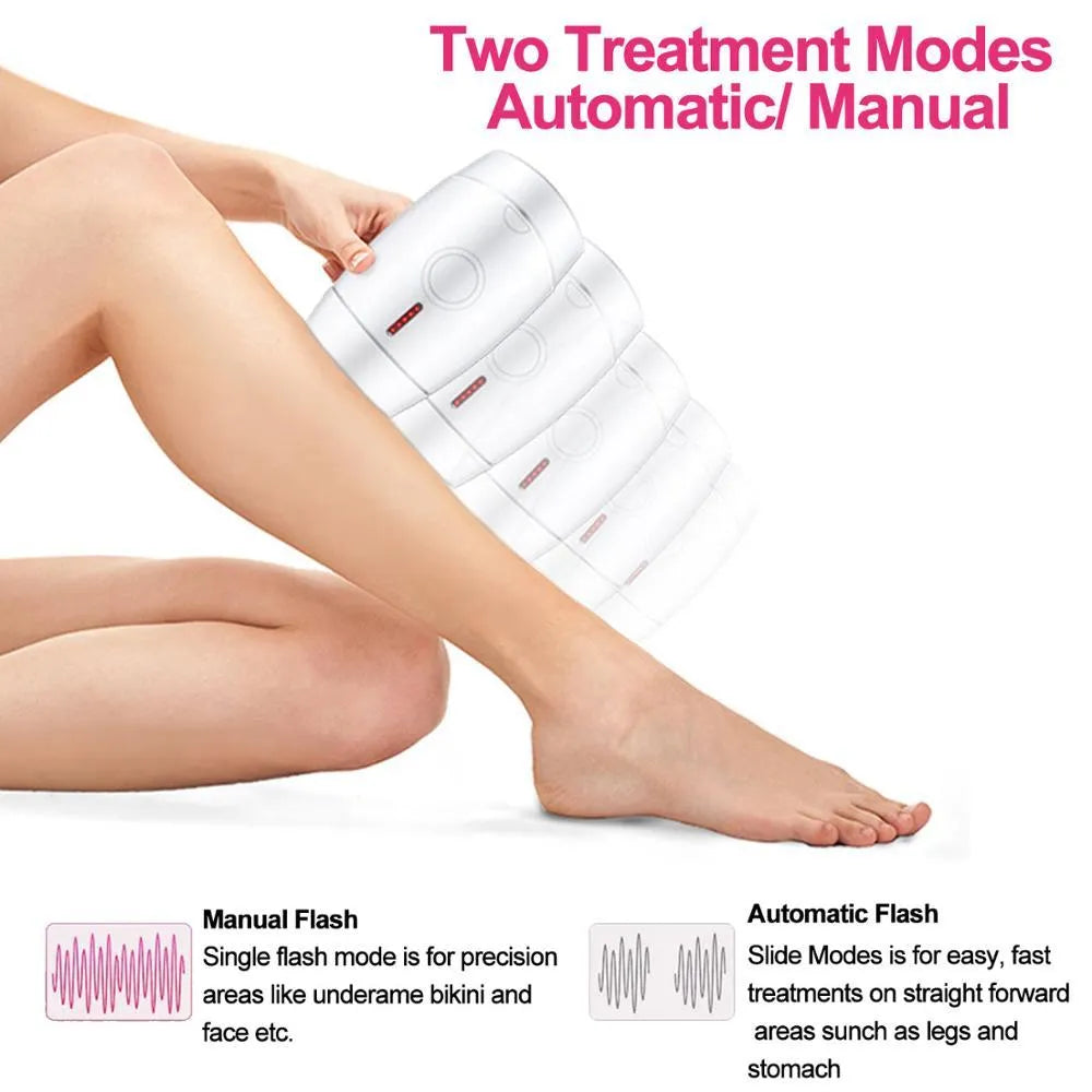 White home laser hair removal instrument unit showing compact handheld design and control panel.