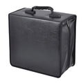 Black Oxford fabric CD storage organiser with a hand strap and zipper, showing capacity for hundreds of discs.