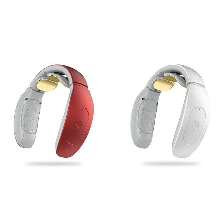 Intelligent cervical massager with computer controls showing red and white colour options