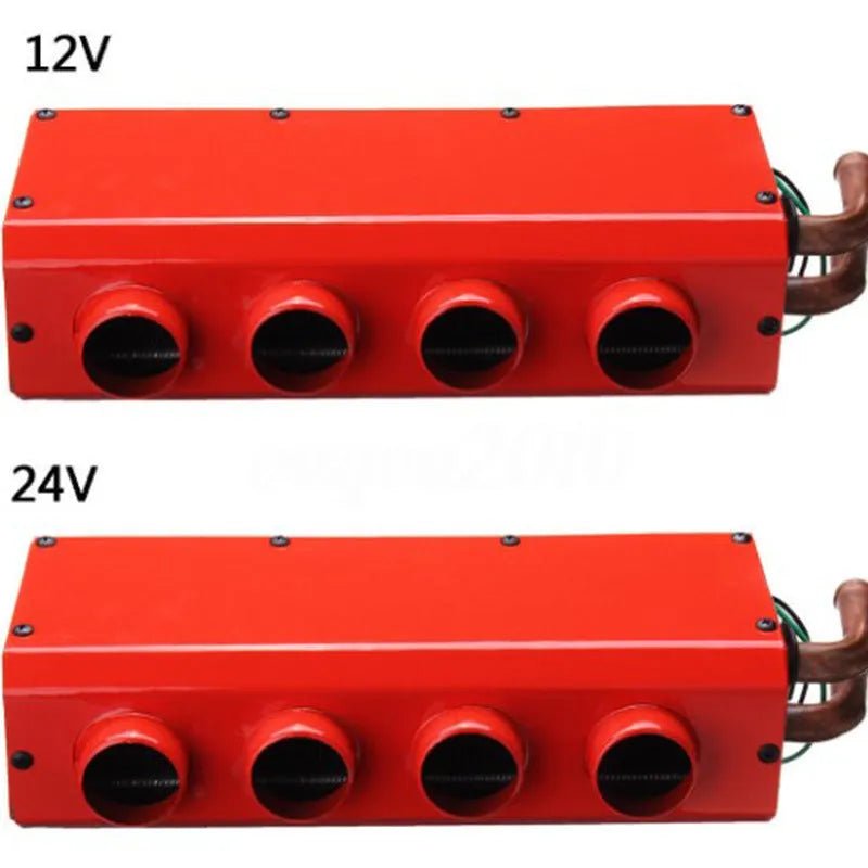 Small four-hole copper pipe car heater with metal housing and manual controls