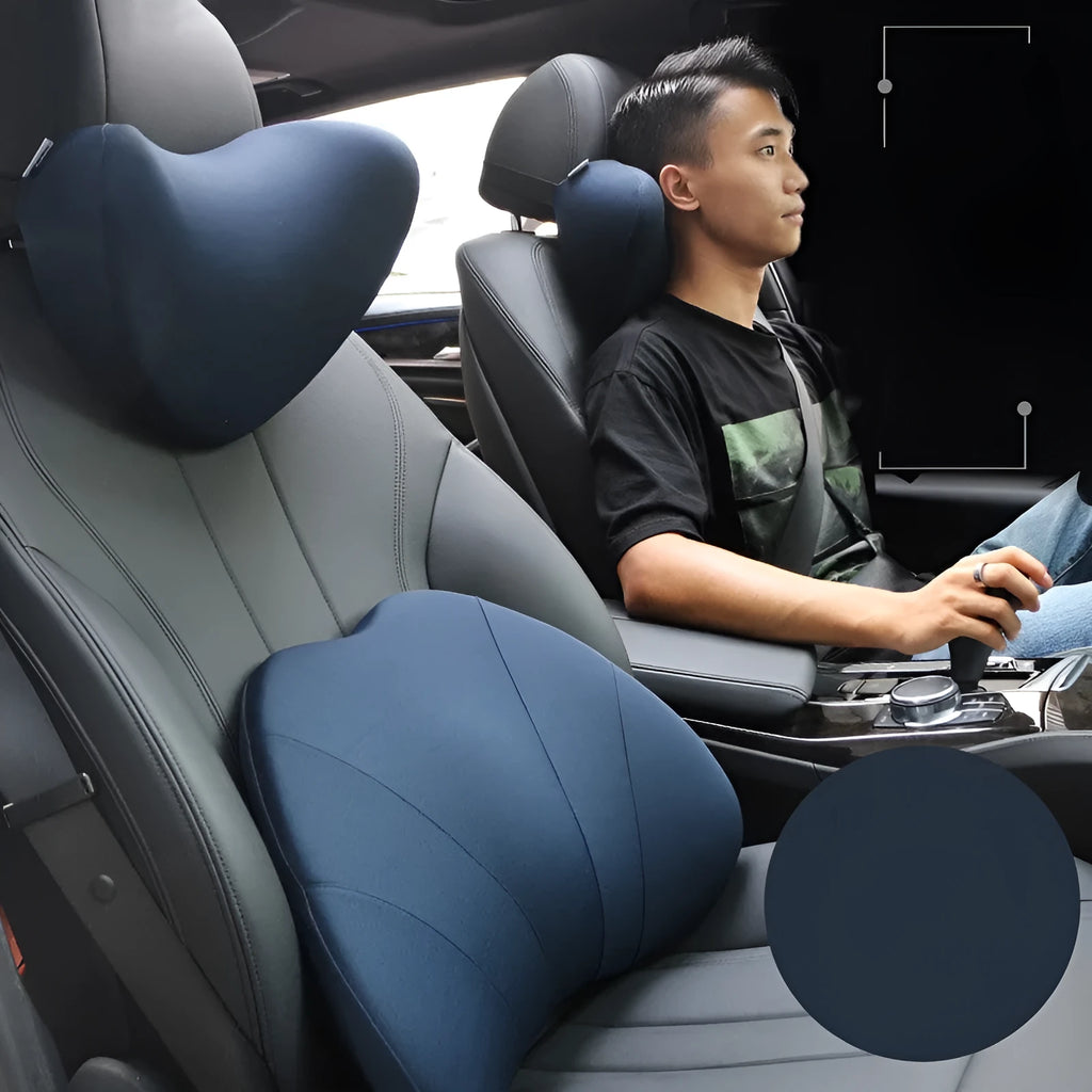 Car headrest neck pillow with silky nylon cover and memory cotton core, 29x21x15cm