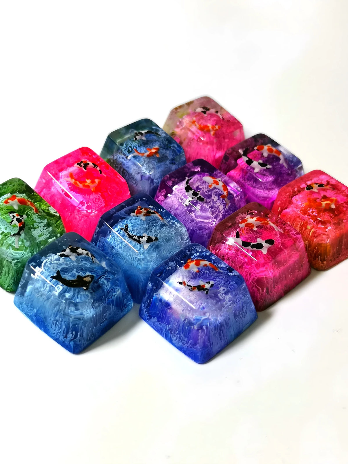 Koi resin mechanical keyboard keycap for MX cross axis OEM R4 height in multiple colours