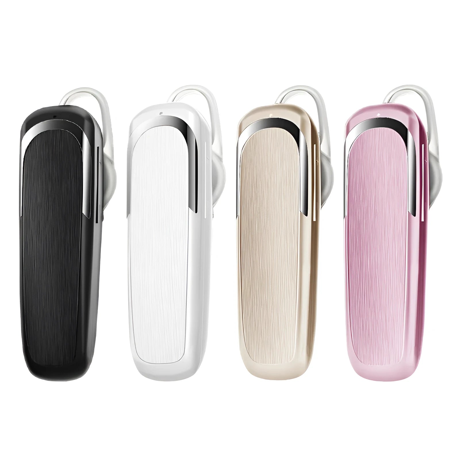 Bluetooth wireless car stereo headset with ABS shell in black, white, pink, and gold