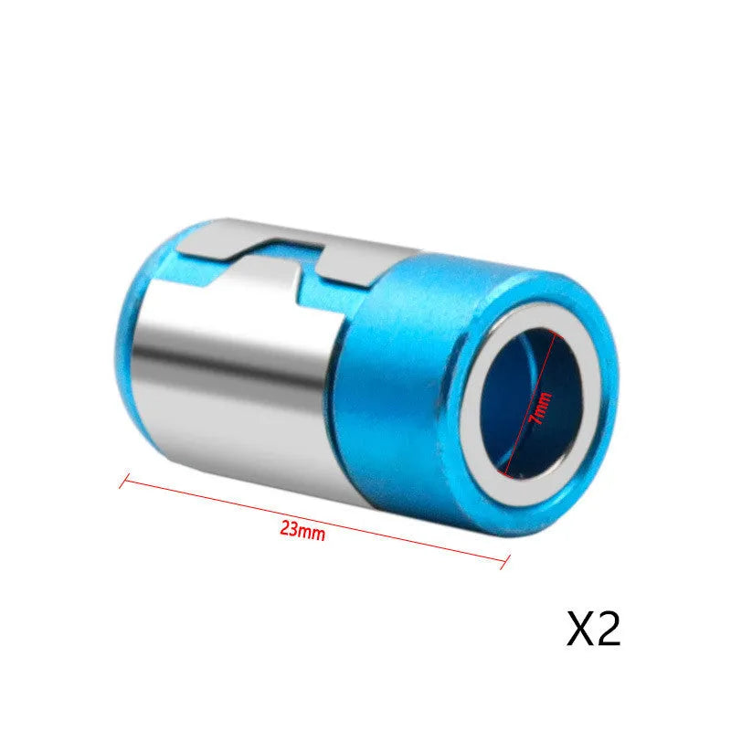 Light blue slotted screwdriver bit with a magnetic ring for metric screws