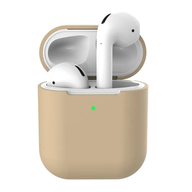 Silicone protective case for AirPods 2 shown in multiple colour options including black, blue, pink, and red.