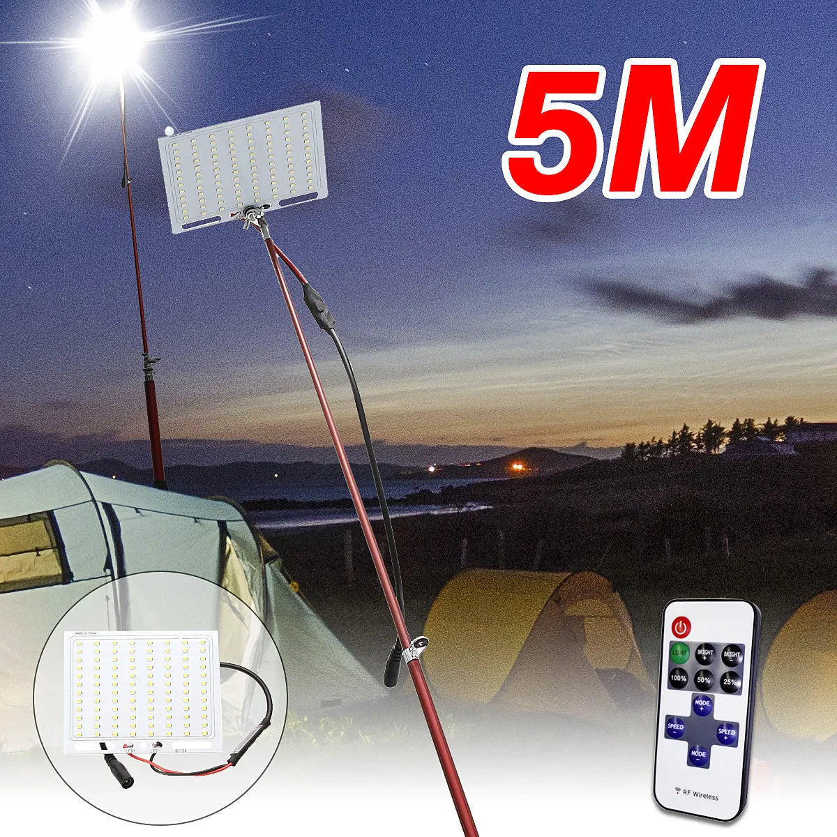 White LED fishing rod light with remote control for night fishing illumination