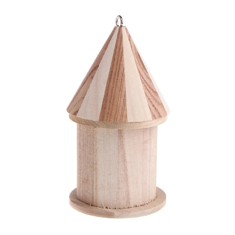 Hand-carved pine wooden outdoor bird nest with round carving polished finish