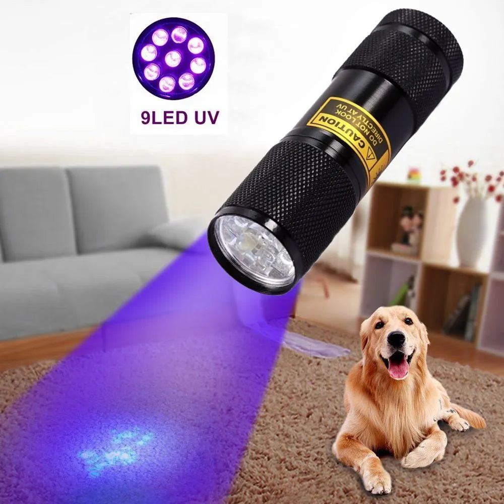 21 LED UV violet flashlight 395-400nm aluminium alloy silver torch side view